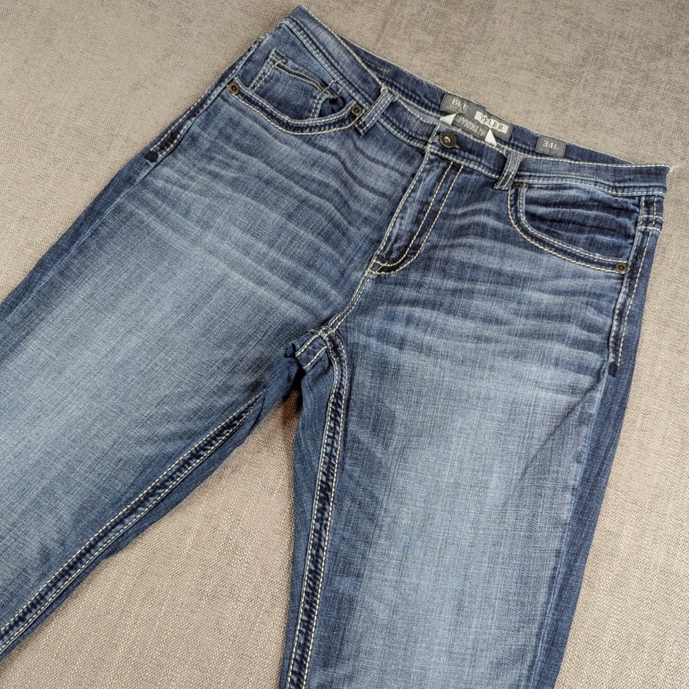 BKE Jeans Mens 34X34 Blue Tyler Straight Leg Denim Heavy Stitch Distressed Pants